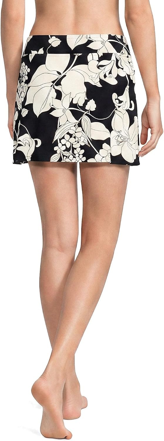 image:imageLands End Womens Tummy Control Skirt Swim BottomsBlackEgret Lilies