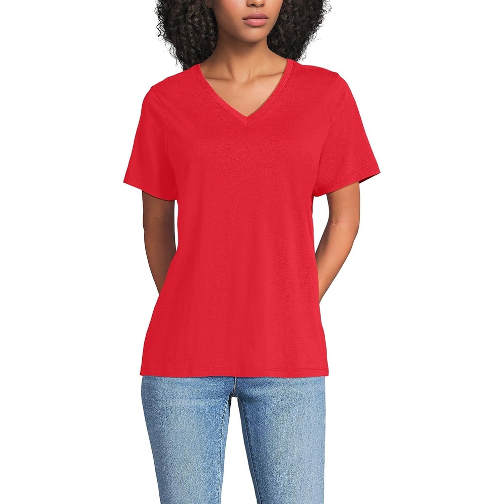 image:imageLands End Womens Relaxed AmericanGrown Supima Cotton VNeck TShirtCompass Red