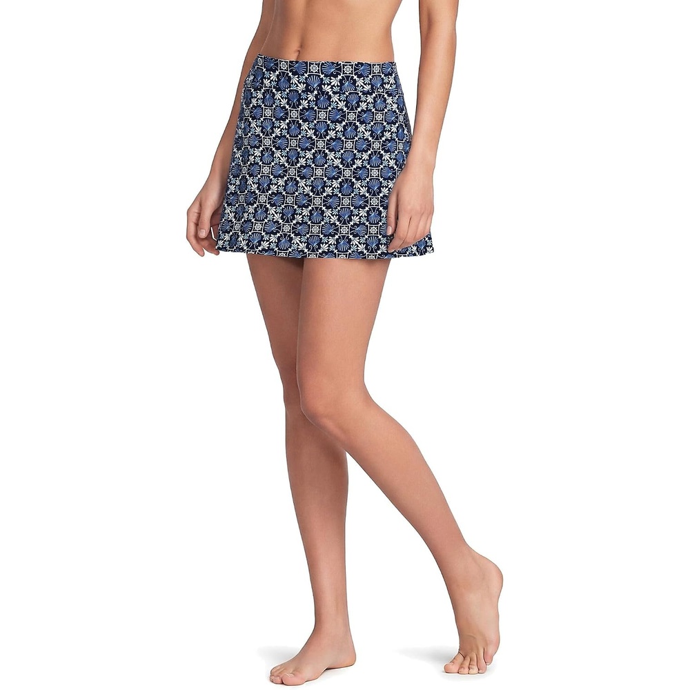 image:imageLands End Womens Tummy Control Skirt Swim BottomsSeashell GeoNavy