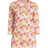 Lands’ End Women’s 3/4 Sleeve Supima Cotton Crewneck Tunic(White Multi Painted Blooms)