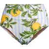 Lands’ End Women’s Chlorine Resistant Pinchless High Waisted Bikini Bottoms(Soft Sky Blue/Citrus Stripe)