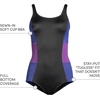 Lands’ End Women’s Chlorine Resistant Soft Cup Tugless Sporty One Piece Swimsuit(Black/Purple Grape)