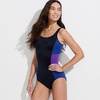 Lands’ End Women’s Chlorine Resistant Soft Cup Tugless Sporty One Piece Swimsuit(Black/Purple Grape)