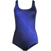 Lands’ End Women’s Chlorine Resistant Soft Cup Tugless Sporty One Piece Swimsuit(Blue Wavy Ombre)
