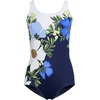 Lands’ End Women’s Chlorine Resistant Soft Cup Tugless Sporty One Piece Swimsuit(Floral Blossom/White/Navy)