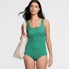 Lands’ End Women’s Chlorine Resistant Soft Cup Tugless Sporty One Piece Swimsuit(Green/Navy Geo Floral)