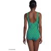 Lands’ End Women’s Chlorine Resistant Soft Cup Tugless Sporty One Piece Swimsuit(Green/Navy Geo Floral)