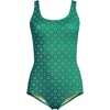 Lands’ End Women’s Chlorine Resistant Soft Cup Tugless Sporty One Piece Swimsuit(Green/Navy Geo Floral)