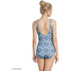 Lands’ End Women’s Chlorine Resistant Soft Cup Tugless Sporty One Piece Swimsuit(Lake Blue/Egret Geo Floral)