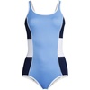 Lands’ End Women’s Chlorine Resistant Soft Cup Tugless Sporty One Piece Swimsuit(Lake Blue/Navy/White)