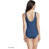 Lands’ End Women’s Chlorine Resistant Soft Cup Tugless Sporty One Piece Swimsuit(Navy Mosaic Mini Tile)