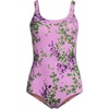 Lands’ End Women’s Chlorine Resistant Soft Cup Tugless Sporty One Piece Swimsuit(Pink/White Blooms)