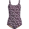 Lands’ End Women’s Chlorine Resistant Soft Cup Tugless Sporty One Piece Swimsuit(Tropic Floral Ditsy/Dark Wine)