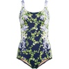 Lands’ End Women’s Chlorine Resistant Soft Cup Tugless Sporty One Piece Swimsuit(White/Navy Blooms)