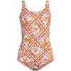Lands’ End Women’s Chlorine Resistant Soft Cup Tugless Sporty One Piece Swimsuit(White/Orange Scarf Floral)