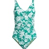 Lands’ End Women’s New SlenderSuit Wrap One Piece Swimsuit(Emerald/White Rumatic Floral)