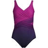 Lands’ End Women’s New SlenderSuit Wrap One Piece Swimsuit(Ombre navy violet)