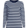 Lands’ End Women’s Relaxed American-Grown Supima Cotton Long Sleeve Crew Neck T-Shirt(Deep Sea/Blue Multi Stripe)