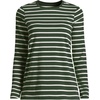 Lands’ End Women’s Relaxed American-Grown Supima Cotton Long Sleeve Crew Neck T-Shirt(Fresh Evergreen Breton Stripe)