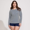 Lands’ End Women’s Sunshade UPF 50 Long Sleeve Rash Guard Swim Tee(Deep Sea Navy Mini Stripe)