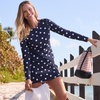 Lands’ End Women’s Sunshade UPF 50 Long Sleeve Rash Guard Swim Tee(Deep Sea Navy Polka Dot)