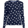 Lands’ End Women’s Sunshade UPF 50 Long Sleeve Rash Guard Swim Tee(Deep Sea Navy Polka Dot)