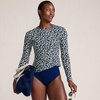 Lands’ End Women’s Sunshade UPF 50 Long Sleeve Rash Guard Swim Tee(Navy Mini Bloom Floral)