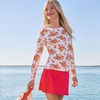 Lands’ End Women’s Sunshade UPF 50 Long Sleeve Rash Guard Swim Tee(White Spring Floral)
