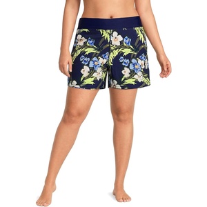 Lands’ End Women’s 5″ Quick Dry Elastic Waist Board Shorts Swim Cover-up Shorts with Panty(Deep Sea/Blue Floral Tropic)