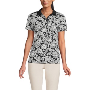Lands’ End Women’s American-Grown Supima Cotton Polo Shirt(Black/Ivory Floral Medley)