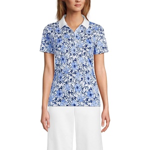 Lands’ End Women’s American-Grown Supima Cotton Polo Shirt(Clear Blue Sky Floral Blossom)