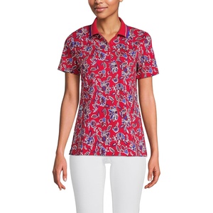 Lands’ End Women’s American-Grown Supima Cotton Polo Shirt(Compass Red Vintage Floral)