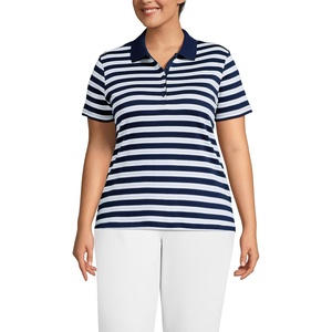 Lands’ End Women’s American-Grown Supima Cotton Polo Shirt(Deep Sea/Blue Multi Stripe)