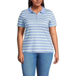 Lands’ End Women’s American-Grown Supima Cotton Polo Shirt(Light Sea Blue Multi Stripe)
