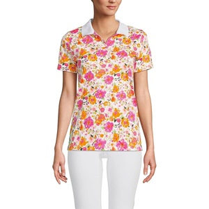 Lands’ End Women’s American-Grown Supima Cotton Polo Shirt(White Multi Painted Blooms)