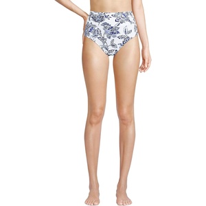 Lands’ End Women’s Chlorine Resistant Pinchless High Waisted Bikini Bottoms(White/Blue Vintage Floral)