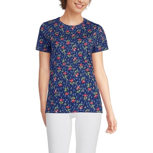 Lands’ End Women’s Relaxed American-Grown Supima Cotton Crew Neck T-Shirt(Cherries/Deep Sea Navy Floral)