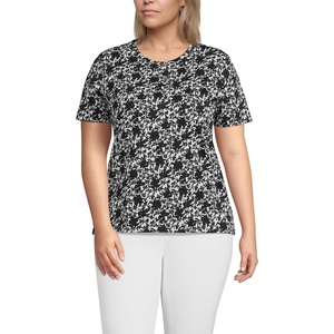 Lands’ End Women’s Relaxed American-Grown Supima Cotton Crew Neck T-Shirt(Ivory/Black Pressed Floral)