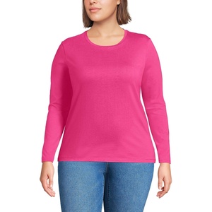 Lands’ End Women’s Relaxed American-Grown Supima Cotton Long Sleeve Crew Neck T-Shirt(Cherry Fuchsia)
