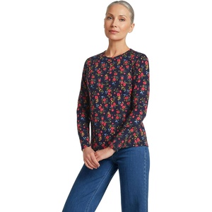 Lands’ End Women’s Relaxed American-Grown Supima Cotton Long Sleeve Crew Neck T-Shirt(Deep Sea Mini Poppy Floral)