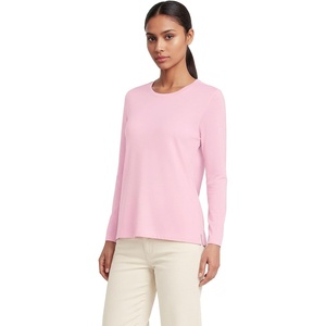 Lands’ End Women’s Relaxed American-Grown Supima Cotton Long Sleeve Crew Neck T-Shirt(Light Rose Pink)
