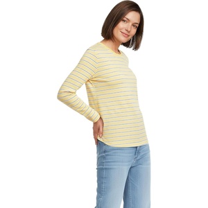 Lands’ End Women’s Relaxed American-Grown Supima Cotton Long Sleeve Crew Neck T-Shirt(Pale Sunbeam Multi Stripe)