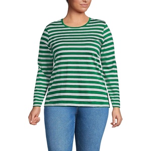 Lands’ End Women’s Relaxed American-Grown Supima Cotton Long Sleeve Crew Neck T-Shirt(Vibrant Clover Multi Stripe)