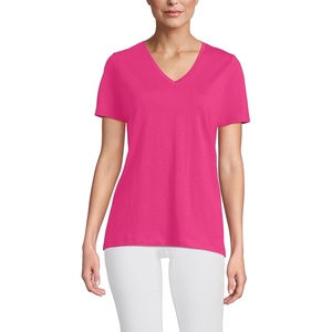 Lands’ End Women’s Relaxed American-Grown Supima Cotton V-Neck T-Shirt(Cherry Fuchsia)
