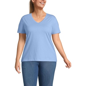 Lands’ End Women’s Relaxed American-Grown Supima Cotton V-Neck T-Shirt(Clear Blue Sky)