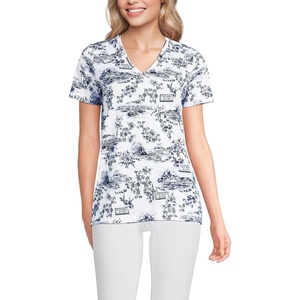 Lands’ End Women’s Relaxed American-Grown Supima Cotton V-Neck T-Shirt(White/Blue Toile)