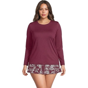 Lands’ End Women’s Sunshade UPF 50 Long Sleeve Rash Guard Swim Tee(Burgundy Spritz)