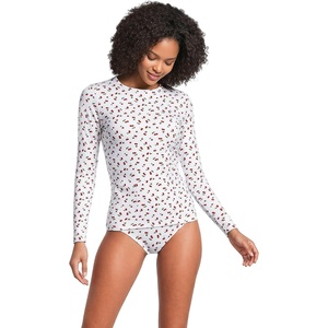 Lands’ End Women’s Sunshade UPF 50 Long Sleeve Rash Guard Swim Tee(Cherry Jam Cherries/White)