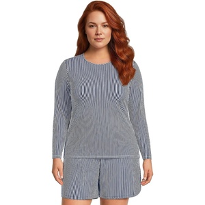 Lands’ End Women’s Sunshade UPF 50 Long Sleeve Rash Guard Swim Tee(Deep Sea Navy Mini Stripe)