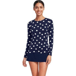 Lands’ End Women’s Sunshade UPF 50 Long Sleeve Rash Guard Swim Tee(Deep Sea Navy Polka Dot)
